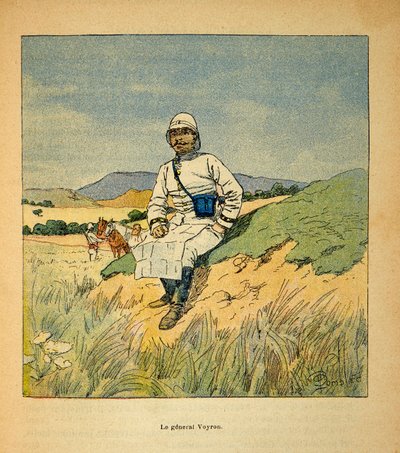 Válka na Madagaskaru-neoficiální historie francouzských expedic 1885-1895 od Henri Galli dit Galllichet (1854-1922), ilustrovaný Louis Bombled (1862-1927): Portrét generála Voyrona (1838-1921), soukromá sbírka od Louis Charles Bombled