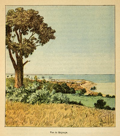 Válka na Madagaskaru - neoficiální historie francouzských expedic 1885-1895 od Henri Galli dit Galllichet (1854-1922), ilustrované Louisem Bombledem (1862-1927): Pohled na město Majunga v Siecle z 19. století, soukromá sbírka od Louis Charles Bombled