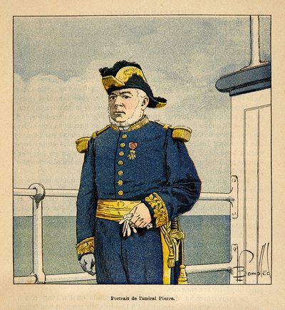 Válka na Madagaskaru-neoficiální historie francouzských expedic 1885-1895 od Henri Galli dit Galllichet (1854-1922), ilustroval Louis Bombled (1862-1927): Portrét admirála Pierra (1827-1883), soukromá sbírka od Louis Charles Bombled