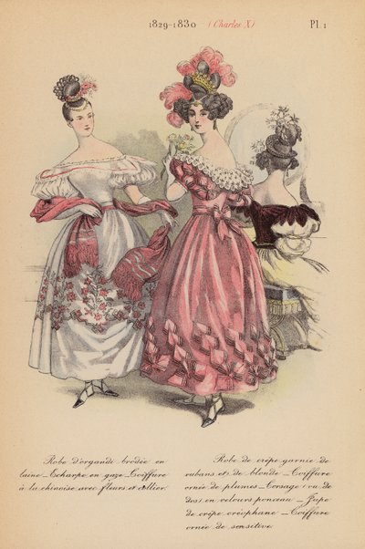 Francouzská móda: 1829-1830, Karel X. (barevná litografie) od Louis Colas