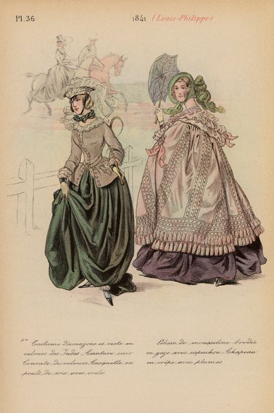 Francouzská móda: 1841, Louis-Philippe (barevná litografie) od Louis Colas