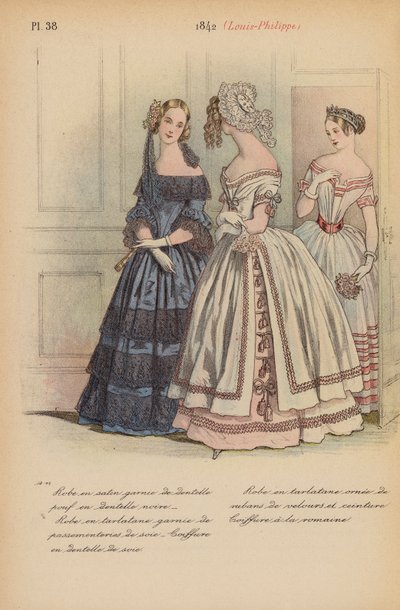 Francouzská móda: 1842, Louis-Philippe (barevná litografie) od Louis Colas