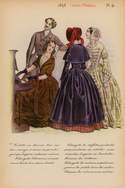 Francouzská móda: 1843, Louis-Philippe (barevná litografie) od Louis Colas