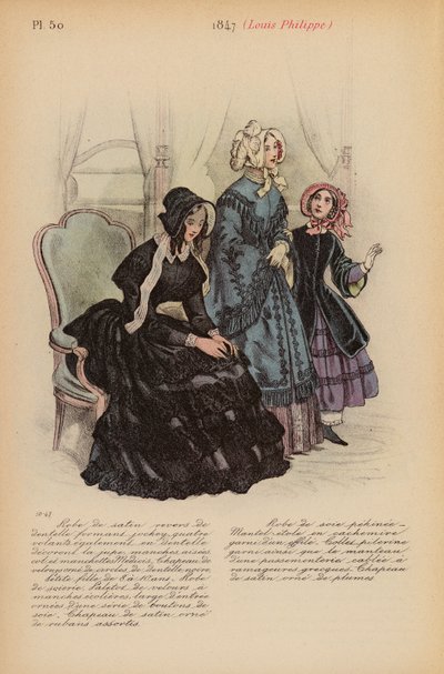Francouzská móda: 1847, Louis-Philippe (barevná litografie) od Louis Colas