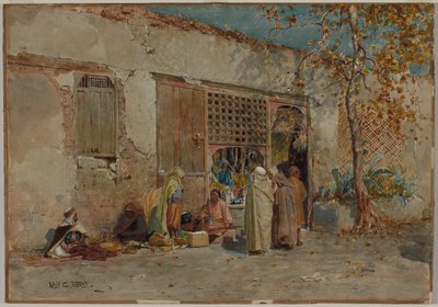 Marocká scéna, asi 1871 (akvarel s kvašem a grafitem na vliesovém papíře přiloženém na kartonu) od Louis Comfort Tiffany