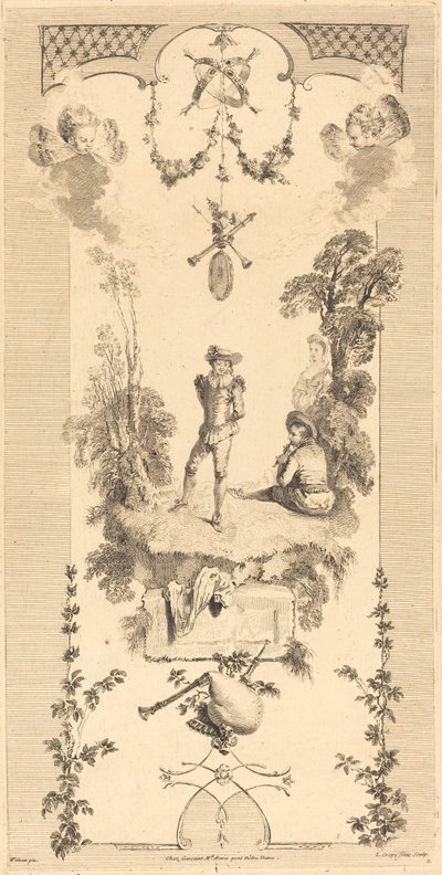 Ovčák tančí za zvuku flétny od Louis Crépy after Antoine Watteau