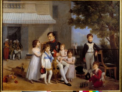 Císař Napoleon I. (1769-1821) obklopuje dětmi své rodiny na terase zámku Saint Cloud v roce 1810 Obraz Louise Ducise (1775-1847) 1810 Ne. 1,05x1,43 m od Louis Ducis
