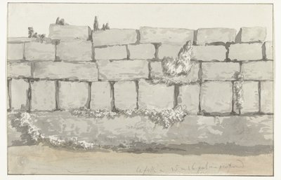 Exteriér vnější zdi starověkého chrámu ve starověkém městě Manduria Struktura exteriéru mur exteriéru láncienne Mandurie Voyage en Italy a Sicile et à Malte - 1778 (název série) od Louis Ducros