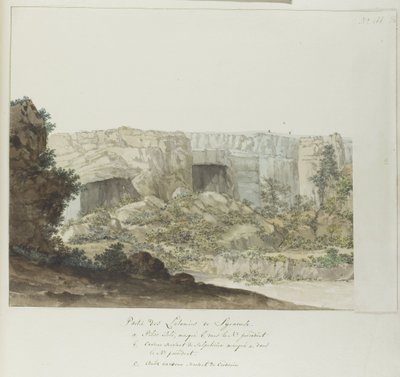Gedeelte van Latomies jeskyně v Syrakusách Část Latomies of Syrakusy (název na objektu) Cesty po Itálii, Sicílii a Maltě - 1778 (název série) od Louis Ducros