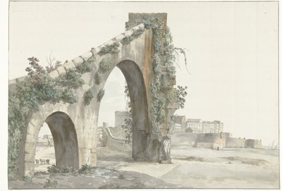 Umístění akvaduktu ve městě Taranto Pohled na akvadukt a město Taranto (název na objektu) Cesty po Itálii, Sicílii a Maltě - 1778 (název série) od Louis Ducros