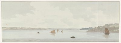 Gezicht op een deel van het Mare Piccolo Pohled na část Mare Piccolo, kde se nacházel starý most, ústí Galesus (název na objektu) Cesty po Itálii, Sicílii a Maltě - 1778 (název série) od Louis Ducros