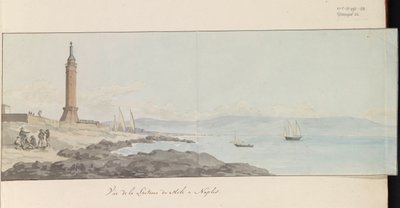 Pohled na maják na konci přístavu v Neapoli Vue de la Lanterne du Mole à Neapol (název na objektu) Voyage en Italy a Sicile et à Malte - 1778 (název série) od Louis Ducros
