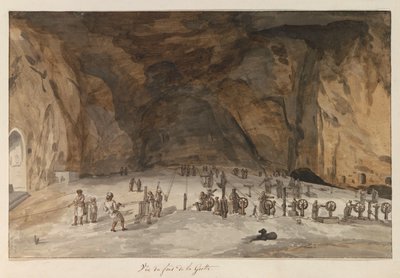 Interiér van Grot Santa Maria Capella Pohled ze spodní části jeskyně (název na objektu) Cesty po Itálii, Sicílii a Maltě - 1778 (název série) od Louis Ducros