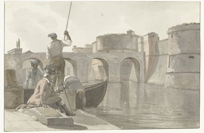 Nový vestingsgracht van de vestingwerken v Tarantu Pohled na nový příkop citadely Taranto (název na objektu) Cesty po Itálii, Sicílii a Maltě - 1778 (název série) od Louis Ducros
