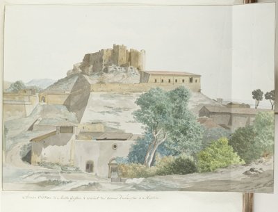 Oude kasteel van Mata en Grifone en het karmelieten klooster, grondvesten van Messina Bývalý hrad Matta Griffone a klášter bosých karmelitánů v Messině (název na předmětu) Cesty po Itálii, Sicílii a Maltě - 1778 (název série) od Louis Ducros