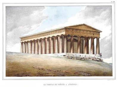Chrám Thesee a Athenes. v „“ Cesta do Athén a Konstantinopole nebo sbírka řeckých a osmanských portrétů, pohledů a kostýmů, namalovaných na místech přírody, litografie a barvy od Louise Dupreho (1789-1837), žáka Davida. 1825. od Louis Dupré