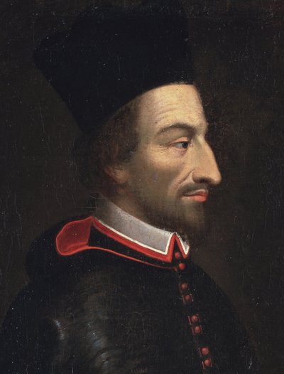 Portrét Cornelia Jansena, zvaného Jansenius, biskup z Yper, detail (olej na plátně od Louis Dutielt