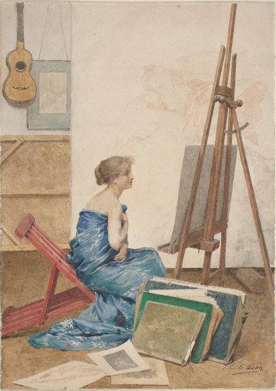 Malířský ateliér s modelem zabaleným do japonského hedvábí od Louis Emile Adan