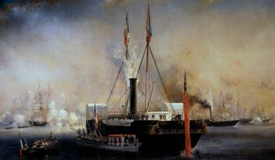 Král Ludvík Filip I. a francouzská královna se setkávají s královnou Viktorií a princem Albertem, kteří dorazili do Treportu 2. září od Louis Eugene Gabriel Isabey