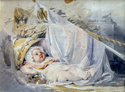 Římský král Napoleon II., vévoda z Reichstadtu (1811-1832) syn císaře Napoleona I. (1769-1821) novorozenec Černý kámen a béžový lávový papír Eugene Isabey (1803-1886) březen 1811 ne. 0,18x0,25 m Paříž, Musee du Louvre od Louis Eugene Gabriel Isabey