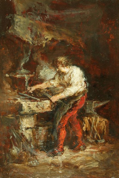 The Smithy (olej na panelu) od Louis Eugene Gabriel Isabey
