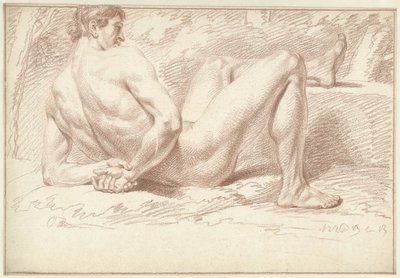 Mužský akt, ležící, ruce za zády od Louis Fabritius Dubourg