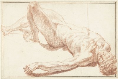 Studie mužského aktu, ležícího na zádech, s rovnou nohou od Louis Fabritius Dubourg