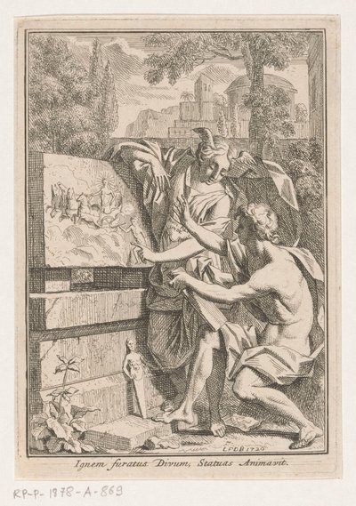 Žena s okřídlenou hlavou ukazuje basreliéf mladému muži od Louis Fabritius Dubourg