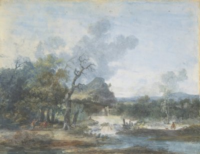 Pastýřka u vodopádu, n. d. od Louis Gabriel Moreau