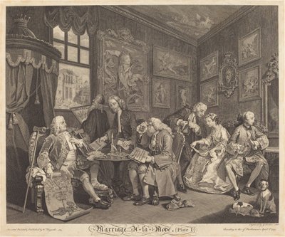 Manželství a la Režim: pl.1 od Louis Gerard Scotin after William Hogarth