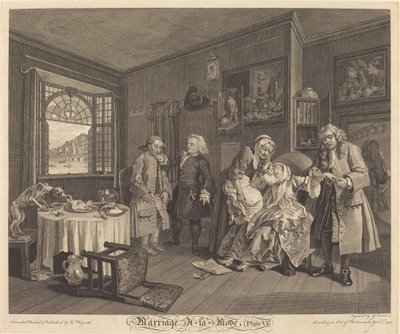 Manželství a la Režim: pl.6 od Louis Gerard Scotin after William Hogarth