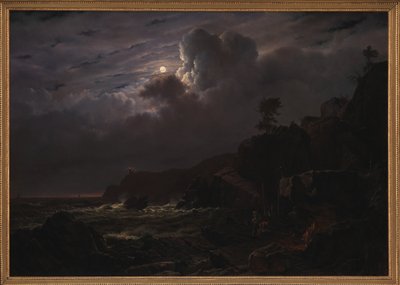 Pohled na Kullen ve Švédsku. Pašeráci skrývají své zboží mezi kameny. Měsíční svit od Louis Gurlitt