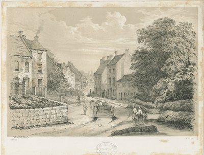 Eccleshall Village: litografie od Louis Haghe