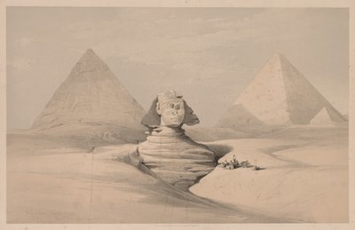 Egypt a Núbie: svazek I – č. 18, Velká sfinga, pyramidy v Gizeh, pohled zepředu od Louis Haghe