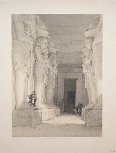 Egypt a Núbie: I. díl – č. 9, Vykopaný chrám Gyrshe, Núbie, 1838. od Louis Haghe