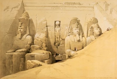 „Přední pohled na Velký chrám Abu Simbel, Núbie“, Egypt, 1849 od Louis Haghe