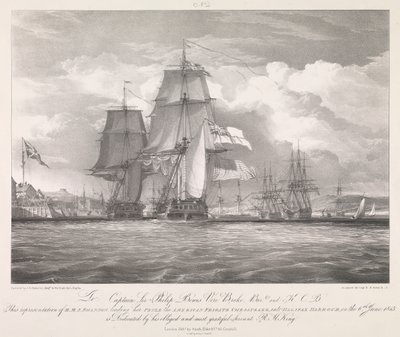 HMS "Shannon" vede svou kořist, americkou fregatu "Chesapeake" (1806), do přístavu Halifax, Nové Skotsko, 6. června 1813, asi 1815 (litografie) od Louis Haghe