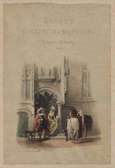 Hagheho portfolio skic. Belgie. Německo, sv. III: Titulní strana, na dveřích, část pohledu, Veranda soukromého domu, Bruggy od Louis Haghe