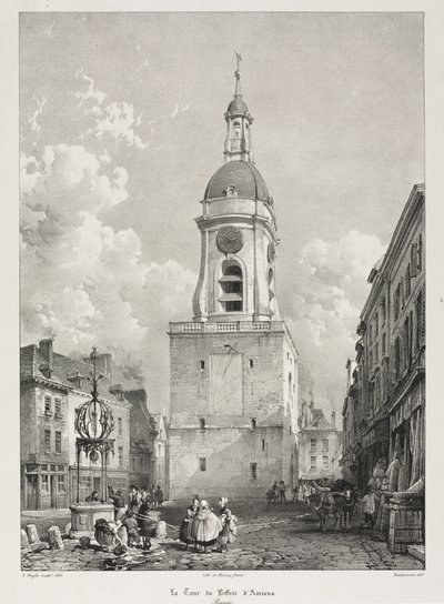 Malebné a romantické cesty ve staré Francii, Picardie: Zvonice v Amiens, Picardie, podle Françoise Bonhommého (francouzsky, 1809-1881) ) od Louis Haghe