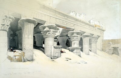 Portikus pískovcového chrámu v Edfu zasvěcený bohu Horovi se sokolí hlavou, Egypt, 1838 od Louis Haghe