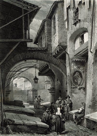 Ghetto, Řím, vyryto S.V. Hunt, Cassell und Company, 1847 od Louis Haghe