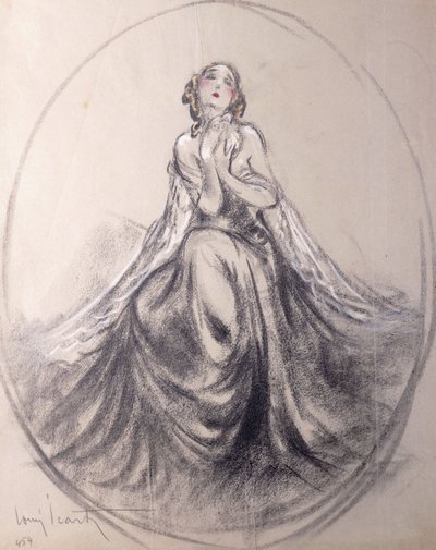 Sedící dáma v divadelní póze od Louis Icart