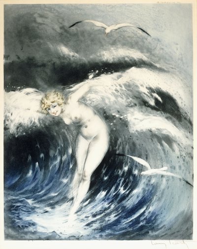 Venuše ve vlnách, c. 1931 (barevný lept a suchá jehla) od Louis Icart
