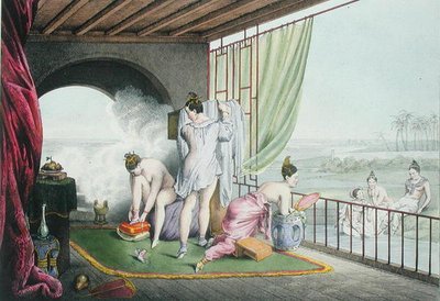 Koupající se na toaletě, publikováno 1824-27 (barevná litografie) od Louis Jacques Nicolas Schaal
