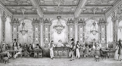 Cafe de la Banque de France postavená architektem Dusillonem a umístěná na náměstí Place de Victoire - rytina Schaal - 1839 - od Louis Jacques Nicolas Schaal