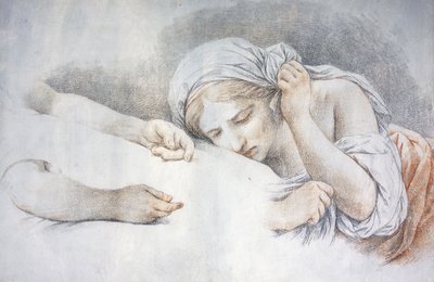 Mladá dívka opřená hlavu o klín jiné dívky, od Louis Jean François Lagrenée