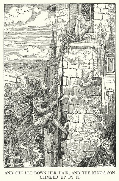 A spustila si vlasy a králův syn po nich vylezl (litho) od Louis John Rhead