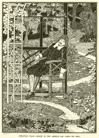 Christian usne v altánu a ztratí svou roli (rytina) od Louis John Rhead