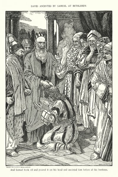 Pomazání Davida Samuelem v Betlémě (litografie) od Louis John Rhead
