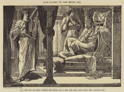 David hraje na harfu před Saulem od Louis John Rhead